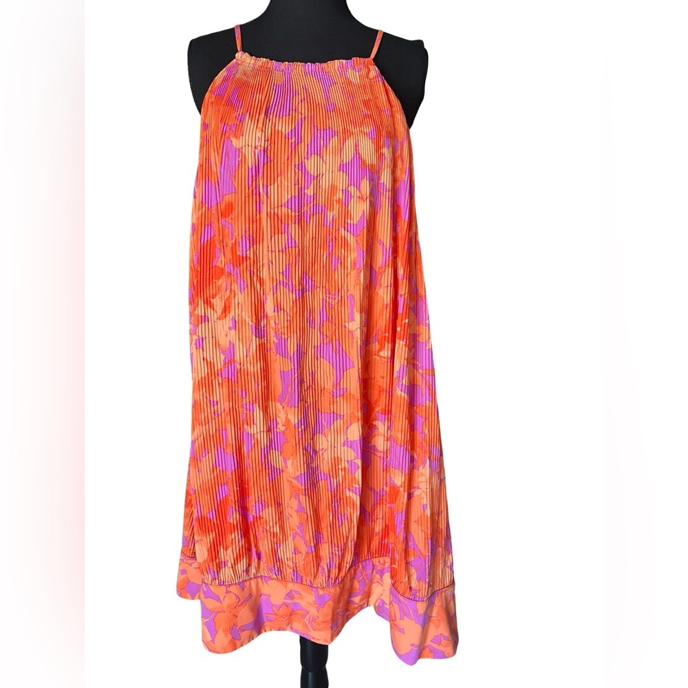 Taylor Vibrant Orange and Pink Midi Dress